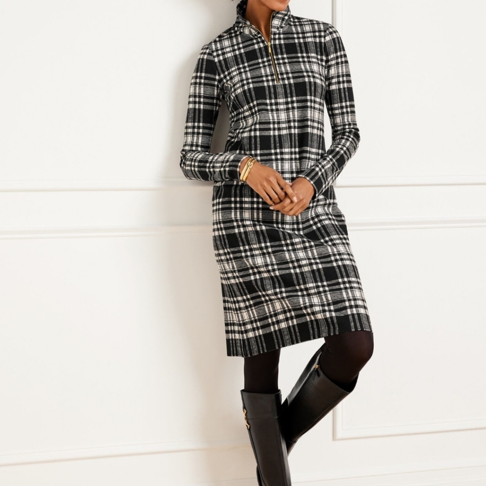 Talbots Jacquard XL Petite Half-Zip Shift Dress